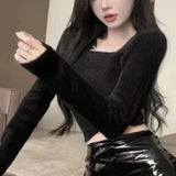 DERMEARNE Autumn Winter Korean Style Clothes Soft Pullovers Sweater Women Long Sleeve Sexy Slim Knitted Crop Tops Female Sueters De Mujer