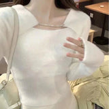 DERMEARNE Autumn Winter Korean Style Clothes Soft Pullovers Sweater Women Long Sleeve Sexy Slim Knitted Crop Tops Female Sueters De Mujer