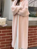 DERMEARNE Autumn/Winter Lazy Style Warm Knee Length Thickened Women Cardigan Pure Imitation Mink Fleece Knitted Sweater Women Warm Coat