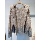 DERMEARNE Autumn Winter Maillard Sequined Cardigan Jacket Loose Hooded Knitted Sweater Coat Women's Winter Thick Warmer Sweater