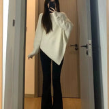 DERMEARNE Autumn Winter New Women Sweater Korean Fashion Chic Casual Turtleneck Solid Asymmetr Loose Batwing Sleeve Pullovers Knitted Tops