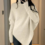 DERMEARNE Autumn Winter New Women Sweater Korean Fashion Chic Casual Turtleneck Solid Asymmetr Loose Batwing Sleeve Pullovers Knitted Tops