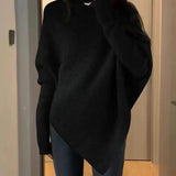 DERMEARNE Autumn Winter New Women Sweater Korean Fashion Chic Casual Turtleneck Solid Asymmetr Loose Batwing Sleeve Pullovers Knitted Tops