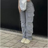 DERMEARNE Autumn/Winter New Womens Cargo Straight Trousers High Waist Loose Wide Leg Vintage Dad Jeans for Women