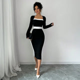 DERMEARNE Autumn Winter Sweater Dress for Women 2025 New Arrivals Square Neck High Waist Long Knitted Dress Korean Maxi Dresses