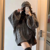 DERMEARNE Autumn Winter Women Sweater Harajuku Oversized Long Sleeve V Neck Knitted Pullover Korean Loose Solid Preppy All Match Jumper