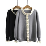 DERMEARNE Autumn Winter Women's Jumper Fashion New Regular Collar Pullovers Beading Placket Tops Flare Sleeve Plus Size Sweater XL/3XL