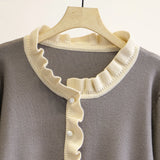 DERMEARNE Autumn Winter Women's Jumper Fashion New Regular Collar Pullovers Beading Placket Tops Flare Sleeve Plus Size Sweater XL/3XL