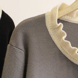 DERMEARNE Autumn Winter Women's Jumper Fashion New Regular Collar Pullovers Beading Placket Tops Flare Sleeve Plus Size Sweater XL/3XL