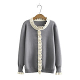 DERMEARNE Autumn Winter Women's Jumper Fashion New Regular Collar Pullovers Beading Placket Tops Flare Sleeve Plus Size Sweater XL/3XL