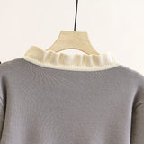 DERMEARNE Autumn Winter Women's Jumper Fashion New Regular Collar Pullovers Beading Placket Tops Flare Sleeve Plus Size Sweater XL/3XL