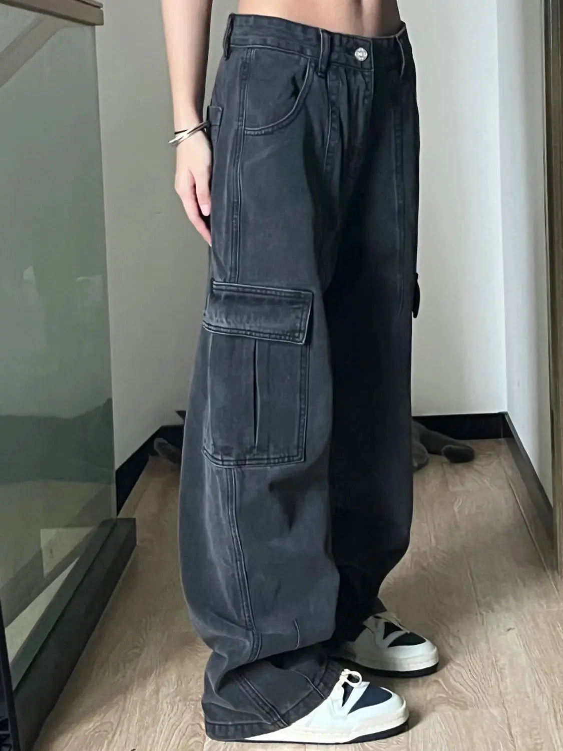 DERMEARNE Autumn Women Harajuku Cargo Baggy Blue Jeans Streetwear Hip Hop Oversize Casual Wide Leg Vintage Demin Pants Y2k Loose Trousers