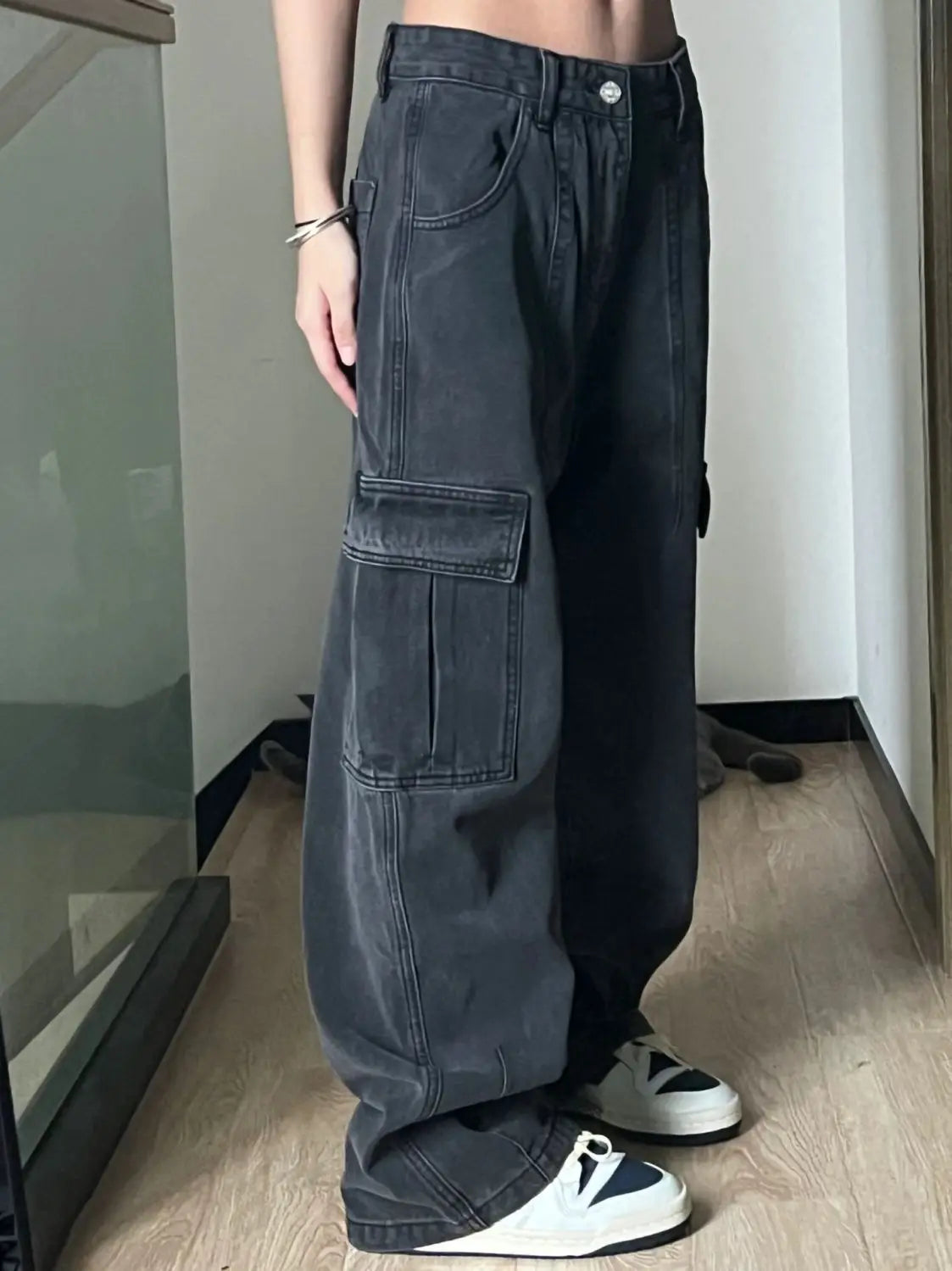 DERMEARNE Autumn Women Harajuku Cargo Baggy Blue Jeans Streetwear Hip Hop Oversize Casual Wide Leg Vintage Demin Pants Y2k Loose Trousers