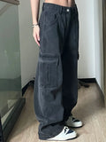 DERMEARNE Autumn Women Harajuku Cargo Baggy Blue Jeans Streetwear Hip Hop Oversize Casual Wide Leg Vintage Demin Pants Y2k Loose Trousers