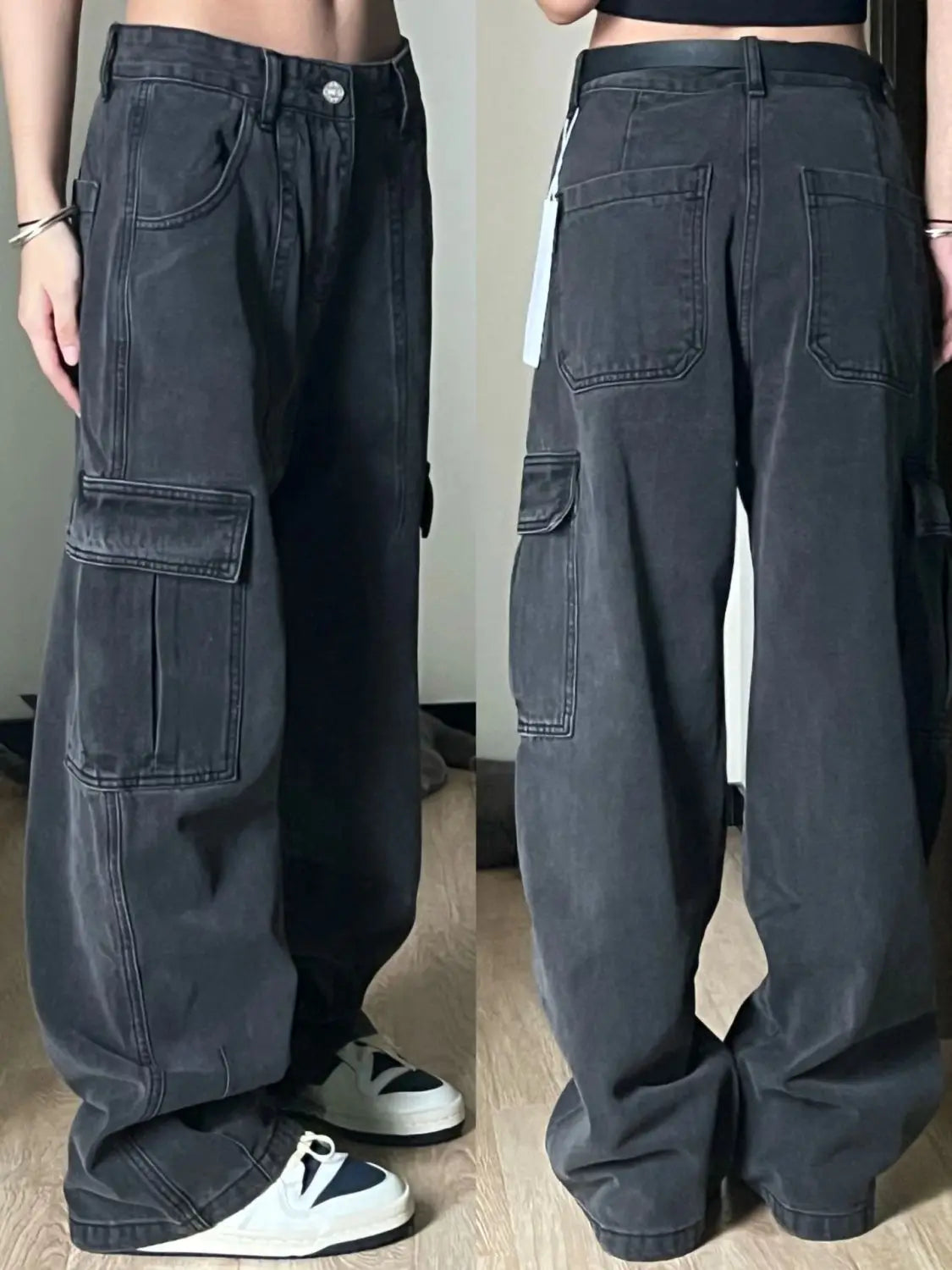 DERMEARNE Autumn Women Harajuku Cargo Baggy Blue Jeans Streetwear Hip Hop Oversize Casual Wide Leg Vintage Demin Pants Y2k Loose Trousers