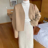 DERMEARNE Autumn and Winter Fashion Korean Edition High End V-neck Short Woolen Loose and Versatile Western Style Slimming Women's Coat