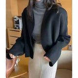 DERMEARNE Autumn and Winter Fashion Korean Edition High End V-neck Short Woolen Loose and Versatile Western Style Slimming Women's Coat