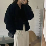 DERMEARNE Autumn and Winter Fashion Korean Edition High End V-neck Short Woolen Loose and Versatile Western Style Slimming Women's Coat