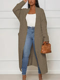 DERMEARNE Autumn and Winter Fashion Women's Long Cardigan Sleeve Pocket Solid Colour Relaxed Sweater Acrylic Material