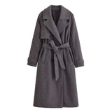 DERMEARNE Autumn and winter new style lapel double-breasted woolen coat with belt for women fashionable and versatile long woolen coat