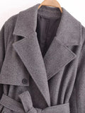 DERMEARNE Autumn and winter new style lapel double-breasted woolen coat with belt for women fashionable and versatile long woolen coat