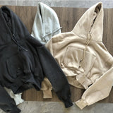 DERMEARNE Basic Wear Black Charcoal Hoodies for Women Autumn Winter Loose Fleece Hooded Sweatshirts Streetwear Cropped Pullovers