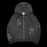 DERMEARNE Bear Pattern Embroidered Hoodie Sweatpant Two Piece Set Couple Fashion Street Hip Hop Hoodie Zipper Sweatshirt Pants Tracksuit