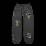 DERMEARNE Bear Pattern Embroidered Hoodie Sweatpant Two Piece Set Couple Fashion Street Hip Hop Hoodie Zipper Sweatshirt Pants Tracksuit