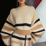 DERMEARNE Beautyblue Women's Sweater Warm Winter Sweater 2025 New Casual Round-Neck Loose Pullovers Lantern Sleeves Female Pullovers Tops