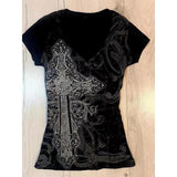 DERMEARNE Black Letter Goth Sexy Gothic Graphic T-shirt Vintage Women's 90s Clothes Y2k Crop Top Streetwear Tshirts Subculture Tees Punk