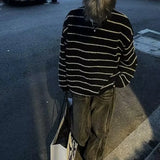 DERMEARNE Black White Striped Casual O-neck Sweater Men Women Loose Fit Knitwear Pullovers Winter Japanese Vintage Knitted Pullover Tops