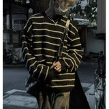 DERMEARNE Black White Striped Casual O-neck Sweater Men Women Loose Fit Knitwear Pullovers Winter Japanese Vintage Knitted Pullover Tops