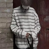 DERMEARNE Black White Striped Casual O-neck Sweater Men Women Loose Fit Knitwear Pullovers Winter Japanese Vintage Knitted Pullover Tops