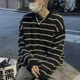 DERMEARNE Black White Striped Casual O-neck Sweater Men Women Loose Fit Knitwear Pullovers Winter Japanese Vintage Knitted Pullover Tops