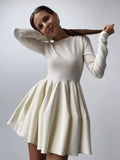 DERMEARNE Blessyuki Elegant Solid Knit Dress Women Autumn Winter Casual Long Sleeve A-line Evening Dresses Female Korean Sexy Mini Dress