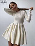 DERMEARNE Blessyuki Elegant Solid Knit Dress Women Autumn Winter Casual Long Sleeve A-line Evening Dresses Female Korean Sexy Mini Dress