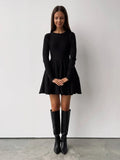 DERMEARNE Blessyuki Elegant Solid Knit Dress Women Autumn Winter Casual Long Sleeve A-line Evening Dresses Female Korean Sexy Mini Dress