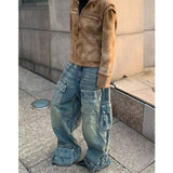 Dermearne Blue Women Jeans Streetwear Vintage Fashion High Waisted Wide Leg Jean Female Trouser 2024 NEW Hip Hop Baggy Denim Pants