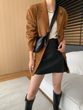 DERMEARNE Brown Faux Suede Jacket Women Fall Oversized Blazer 2024 Autumn Dressy Coat Work Office