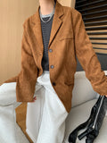 DERMEARNE Brown Faux Suede Jacket Women Fall Oversized Blazer 2024 Autumn Dressy Coat Work Office