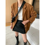 DERMEARNE Brown Faux Suede Jacket Women Fall Oversized Blazer 2024 Autumn Dressy Coat Work Office