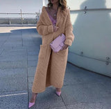 DERMEARNE Cardigan Women Autumn Winter Thick Cozy Loose Long Sweater Coat Full Sleeve Knitted Woolen Robe Coat Jacket Open Stitch Overcoat