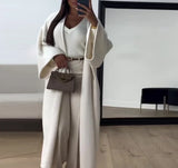 DERMEARNE Cardigan Women Autumn Winter Thick Cozy Loose Long Sweater Coat Full Sleeve Knitted Woolen Robe Coat Jacket Open Stitch Overcoat