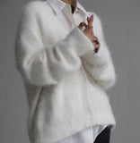 DERMEARNE Cardigan for Women 2025 Autumn Fashion V-Neck Knitted Sweater Loose Solid Color Long Sleeves Casual Daily Cardigan Coat