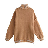 DERMEARNE Casual All-match Spliced Knitted Bottom Shirt Autumn Winter Soft Turtleneck Tops Pullover Fashion Striped Contrast Women Sweater