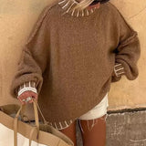 DERMEARNE Casual All-match Spliced Knitted Bottom Shirt Autumn Winter Soft Turtleneck Tops Pullover Fashion Striped Contrast Women Sweater