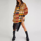 DERMEARNE Casual High Street Button Short Dresses Vintage Striped Printed Summer Dress New Women's Lapel Half Sleeved Loose Dress Vestidos