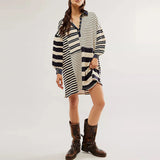 DERMEARNE Casual High Street Button Short Dresses Vintage Striped Printed Summer Dress New Women's Lapel Half Sleeved Loose Dress Vestidos