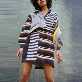 DERMEARNE Casual High Street Button Short Dresses Vintage Striped Printed Summer Dress New Women's Lapel Half Sleeved Loose Dress Vestidos