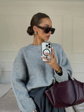 DERMEARNE Casual Long Sleeved Round Neck Women's Sweater Versatile Knitted Solid Color Pullover Commuting Office Streetwear For Autumn